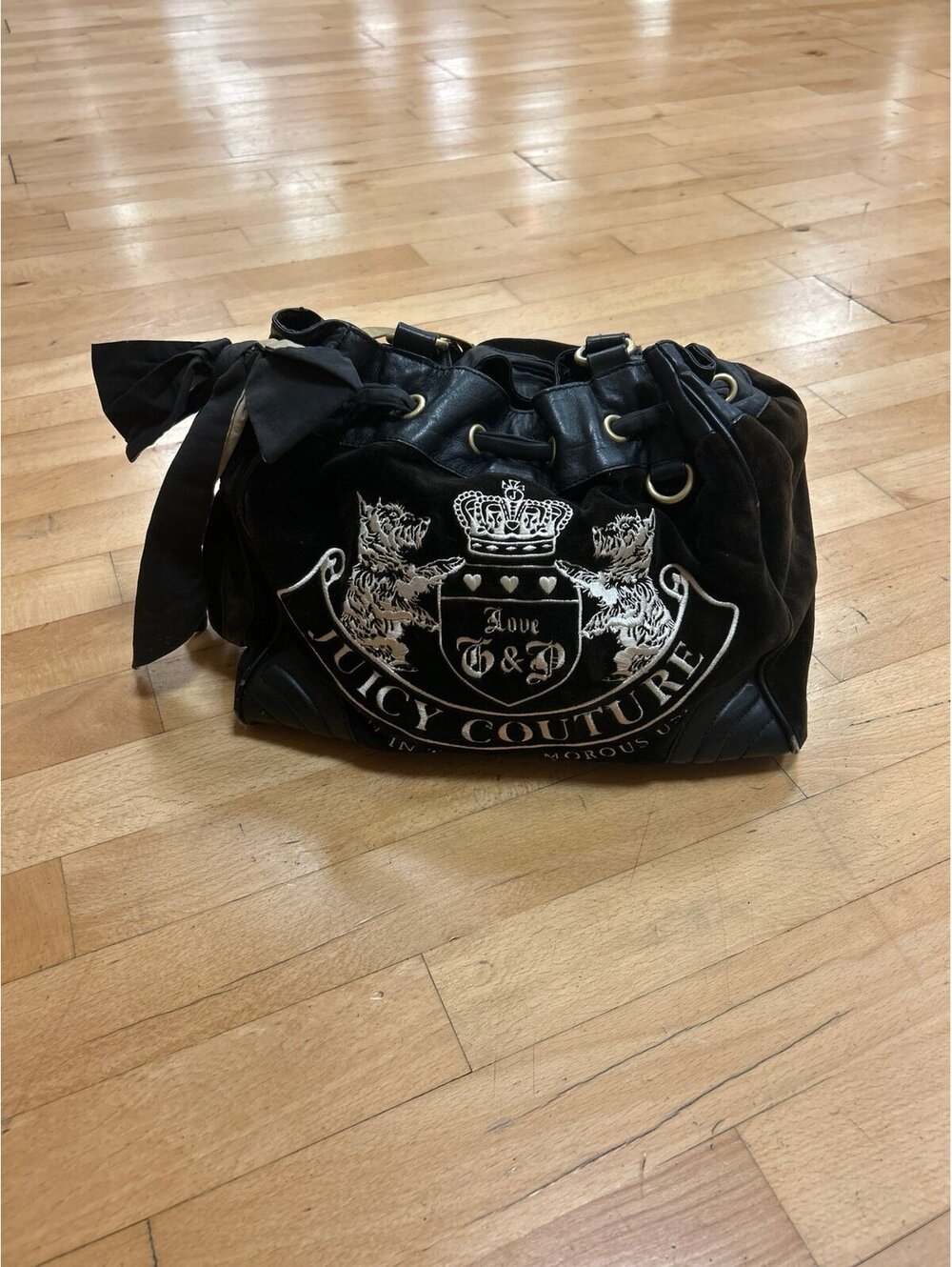 Juicy Couture Black Velour Shoulder Bag with Bow Detail